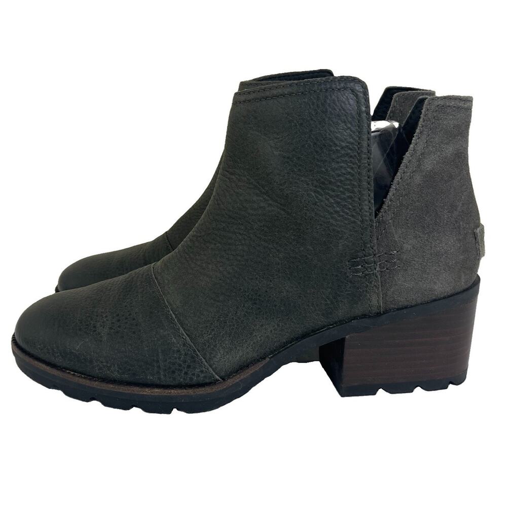 Sorel Cate Cut Out Booties Womens 9 Gray Leather Suede Slip On Block Heel NL3383